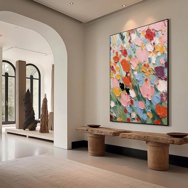 Textured Wall Art 3D Floral Painting handmade Abstract Flower Oil Painting on Canvas Large Wall Art  Minimalist Pink Floral Art hand painted Custom Painting Boho Wall Decor Living Room4
