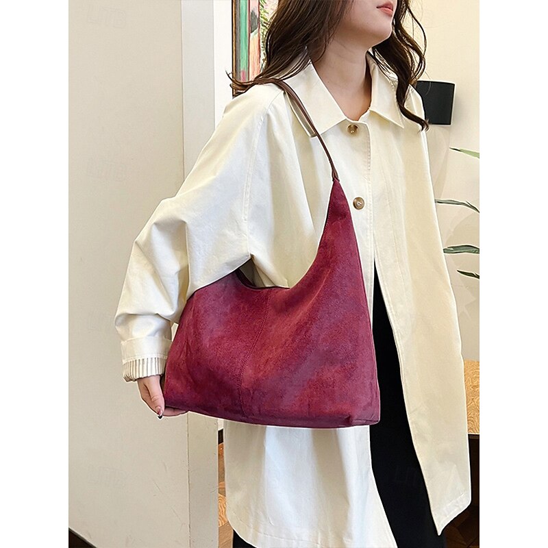 Women's Minimalist Brown Suede Hobo Shoulder Bag – Stylish Casual Tote for Everyday Use, Soft and Spacious Handbag for Work or Shopping3