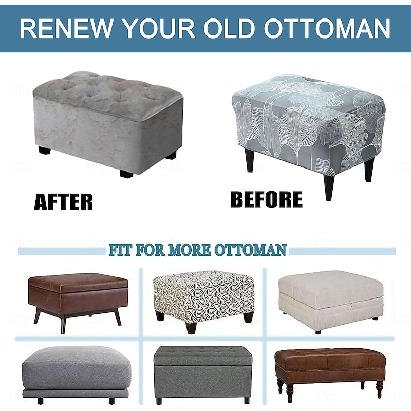 Floral Printed Stretch Ottoman Cover Spandex Elastic Stretch Rectangle Folding Storage Covers Removable Footstool Protect Footrest Covers3