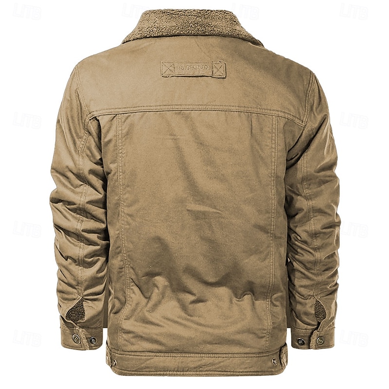 Men's Cow Print Embroidered Fleece Jacket Sherpa Trucker Jacket Work Cargo Jacket Turn-Down Collar Warm Winter Cotton Jacket Vintage Casual Going Out Coat Multi-Pockets2