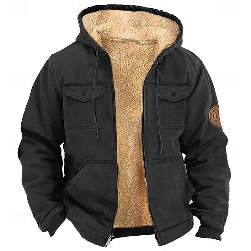 Men's Solid Color Cowboy Fleece Hoodies Fashion Cool Long Sleeve Hooded Holiday Streetwear Black Brown Zipper Pocket Fall Winter Designer3