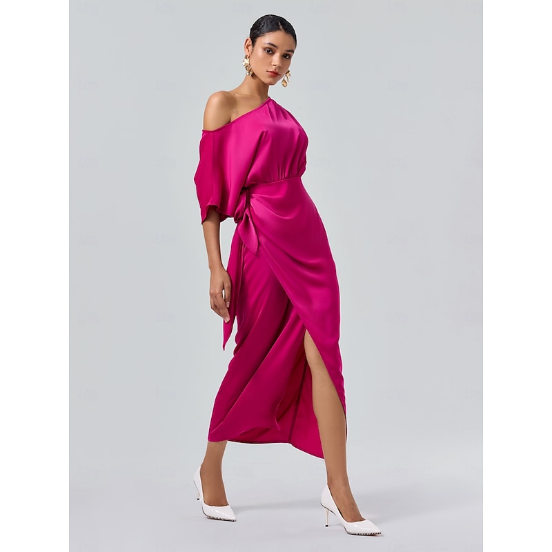 Satin Knotted Wrap Drop Shoulder Maxi Dress4