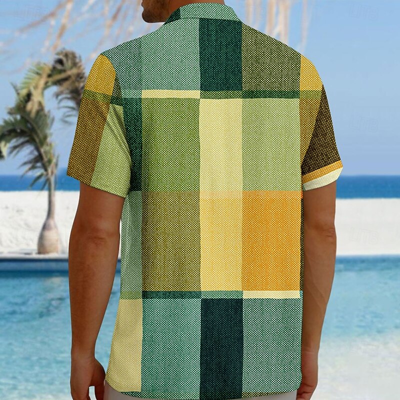 Men's Plaid Bowling Shirt Button Up Shirt Short Sleeve Hawaiian Casual Outdoor Casual Athleisure Summer Spring Turndown Pocket Green2