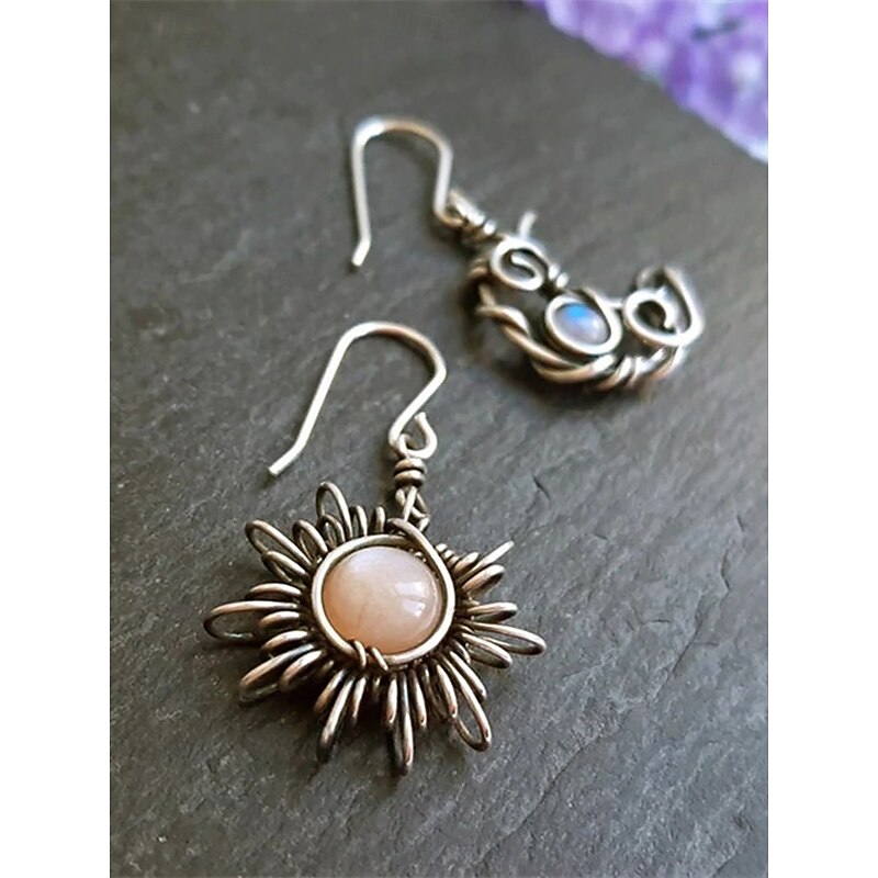 Vintage Sun and Moon Dangle Earrings - Silver-Tone Celestial Jewelry with Pearl and Crystal Accents for Women, Perfect for Boho and Casual Looks4