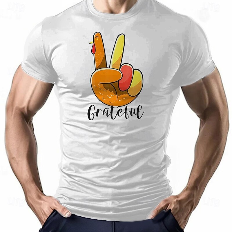 Thanksgiving Day Men's Turkey T Shirt Short Sleeve T shirt 3D Print Crew Neck Shirt Fashion Athleisure Street Sports Outdoor Daily Black White Red Summer Spring Clothing Apparel S M L XL XXL XXXL3