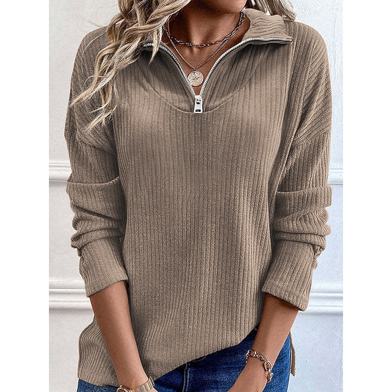 Women's Pullover Active Fashion Streetwear Plain Street Dailywear Casual Turtleneck Patchwork Zipper Long Sleeve Pink Blue Brown Fall Winter