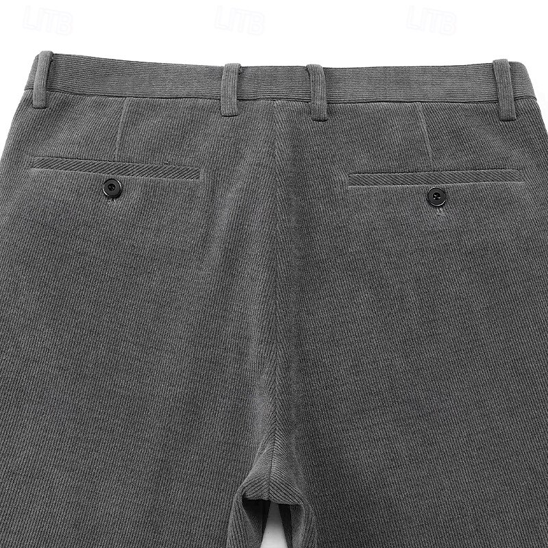 Men's Dress Pants Corduroy Pants Trousers Chinos Buttons Pocket Solid Color Comfort Formal Party Work Fashion Classic Style Black Dark Gray Micro-elastic4