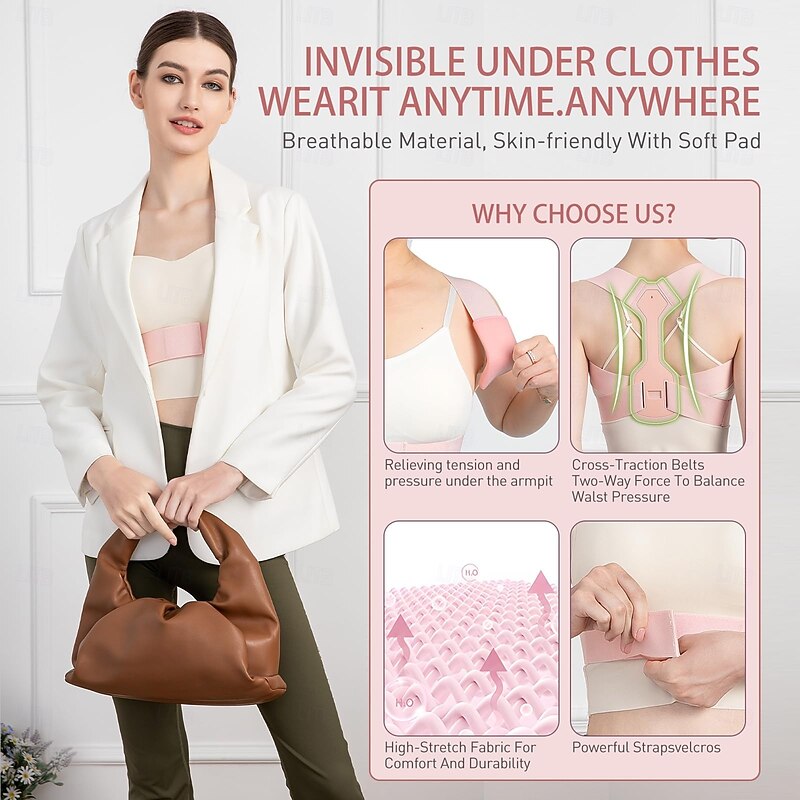 Updated Posture Corrector for Women, Adjustable Upper Back Brace for Clavicle Support and Providing Pain Relief from Neck, Shoulder - Comfortable Upright Back Straightener