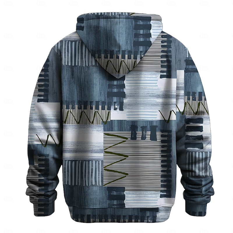 Men's Plaid Hoodies Sweatshirt Fashion Cool Long Sleeve Crew Neck Party Holiday Streetwear Blue Drawstring Fall Winter Designer2