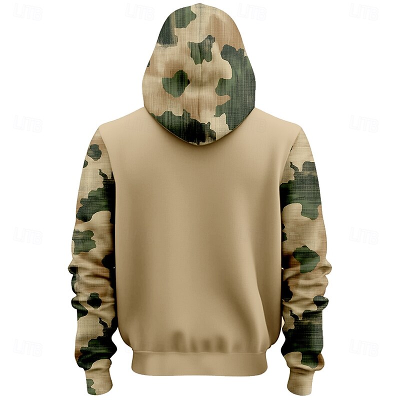 Men's Deer Hoodies Fashion Daily Long Sleeve Crew Neck Holiday Going out Streetwear Khaki Drawstring Fall Winter Designer2