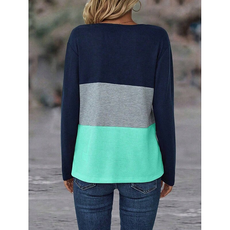 Women's T Shirt Plain Fashion Modern Casual Long Sleeve Notched Neck Regular Tops Daily Weekend Pink Orange Green Fall Winter3