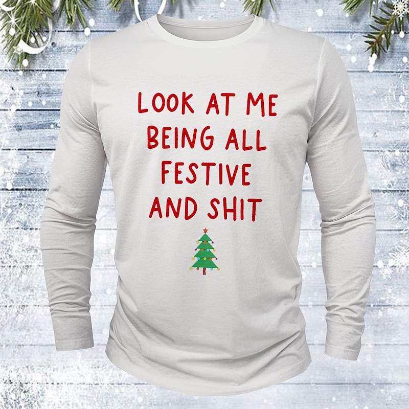 Christmas Men's Tree Funny Slang T Shirt Long Sleeve T shirt 3D Print Crew Neck Shirt Vacation Designer Street Casual Black White Red Summer Spring Fall Clothing Apparel S M L XL XXL XXXL4