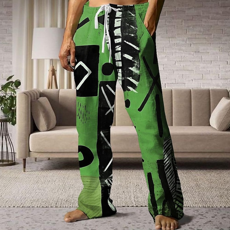 Men's Graphic Pants Trousers Mid Waist Drawstring Elastic Waist Hawaiian Casual Outdoor Holiday Beach Wear Straight Leg Trousers Summer Spring Fall 3D Print Blue Orange Green2