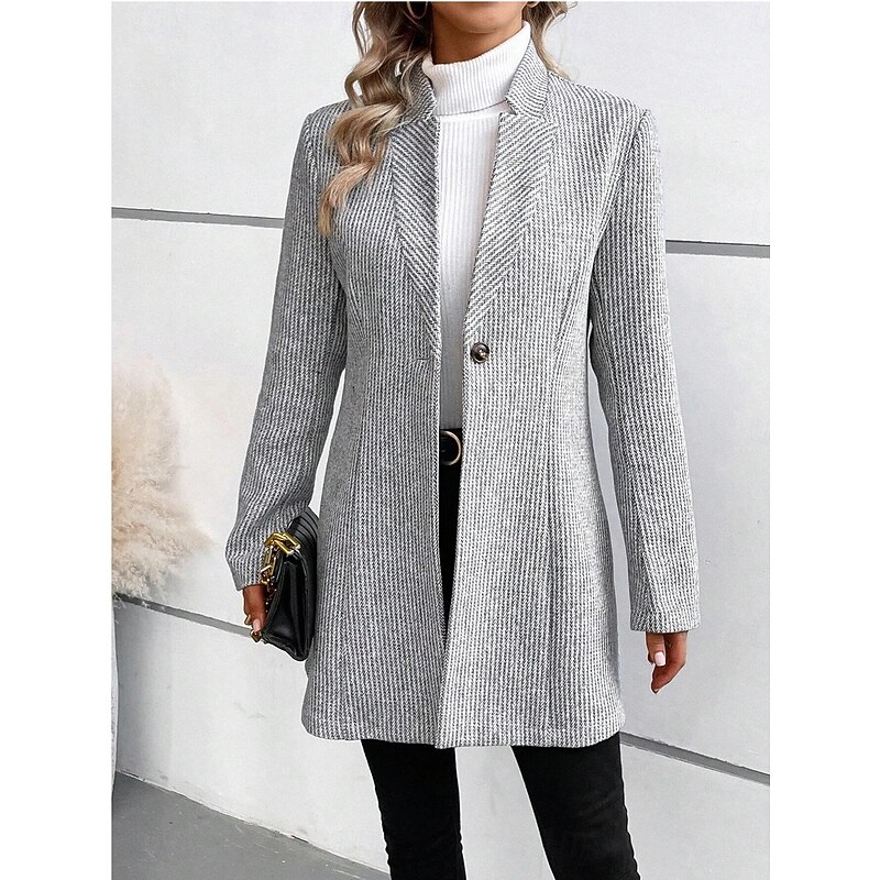 Women's Winter Coat Winter Jacket Outdoor Street Daily Fall Winter Regular Coat Regular Fit Warm Breathable Comtemporary Stylish Jacket Long Sleeve Solid Color Slim Fit Gray