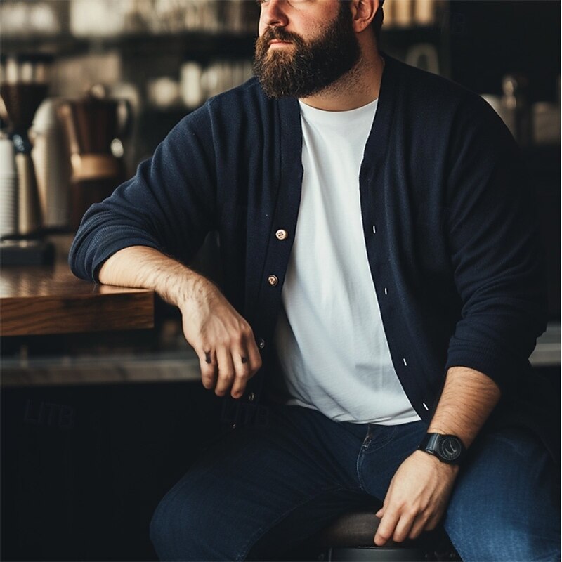 Men's Cardigan Sweater Cropped  Sweater Knit Sweater Ribbed Knit Regular Button Up Pocket Solid Color V Neck Fashion Classic Vacation Daily Wear Clothing Apparel Fall & Winter Wine Red Black S M L2