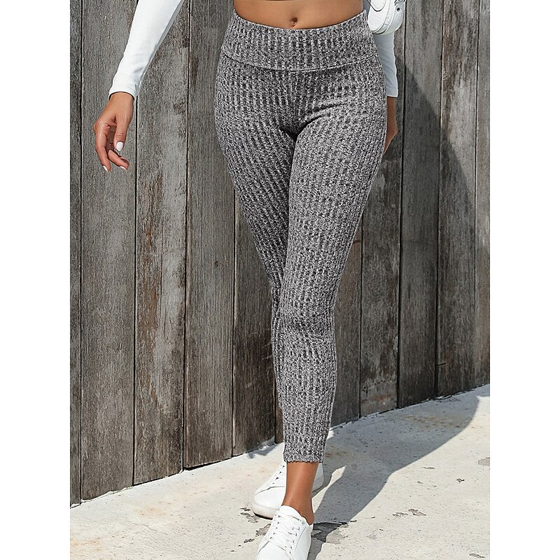 Women's Slim Full Length Solid Color Light Gray Dark-Gray Black Spring &  Fall
