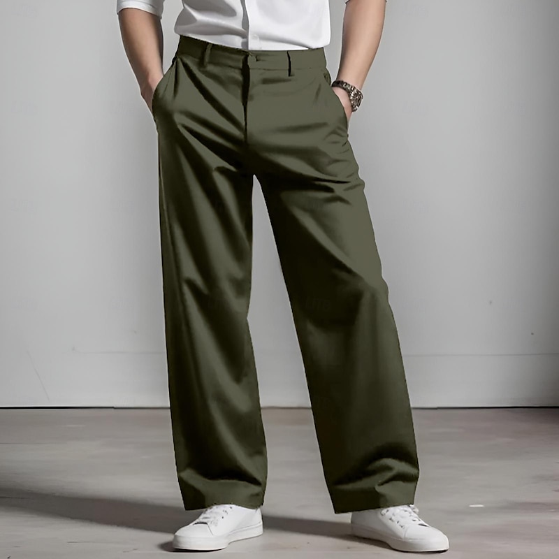 Men's Trousers Dress Pants Baggy Pants Suit Pants Pocket Straight Leg Plain Comfort Soft Full Length Formal Business Daily Fashion Streetwear Black White3