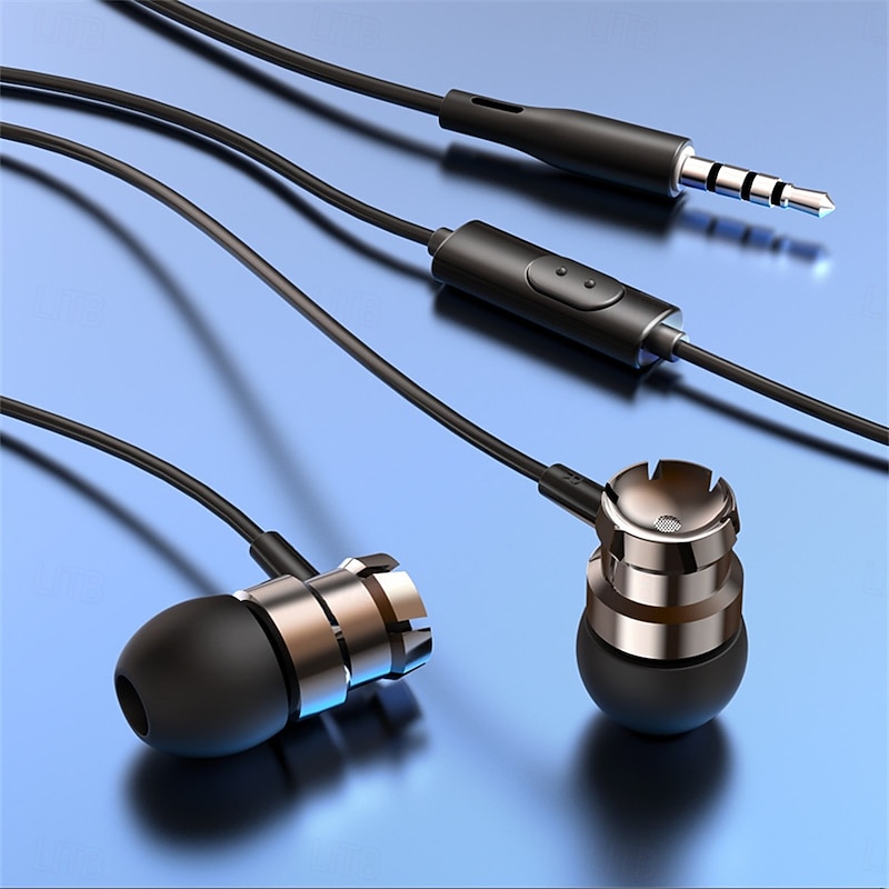 Metal Wired Super Bass Earbud 3.5mm Built-in Microphone Hand Free Noise Reduction Gaming Universal Headset Sport Earphone