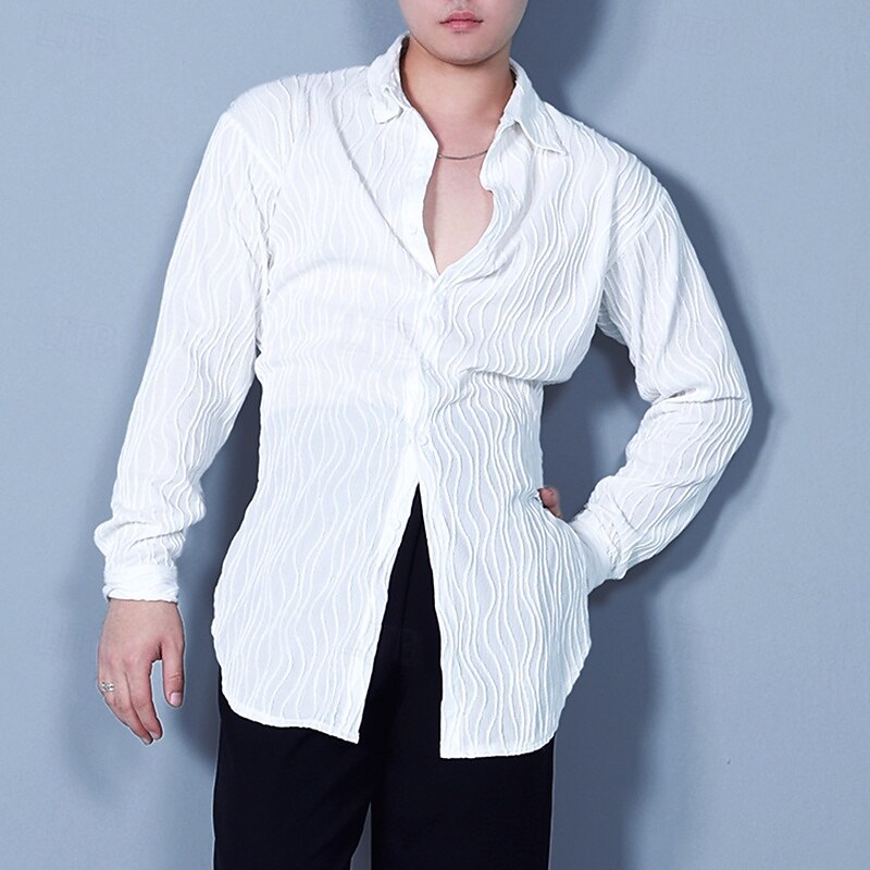 Latin Dance Top Pure Color Men's Performance Daily Wear Long Sleeve Knit