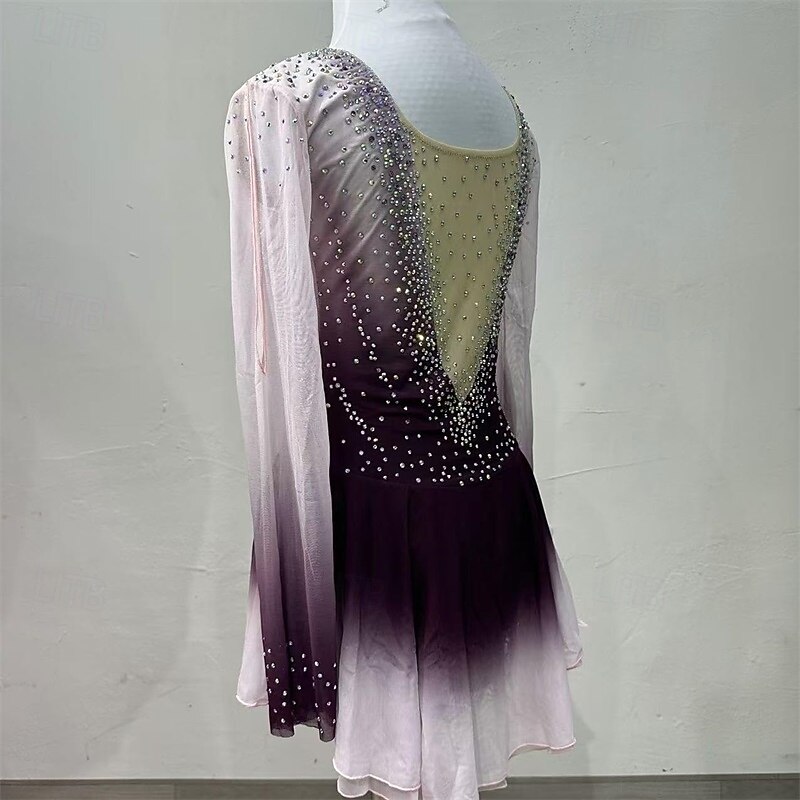 Figure Skating Dress Women's Girls' Ice Skating Dress Pruple Black Patchwork High Elasticity Training Competition Skating Wear Classic Crystal / Rhinestone Long Sleeve Ice Skating Figure Skating4