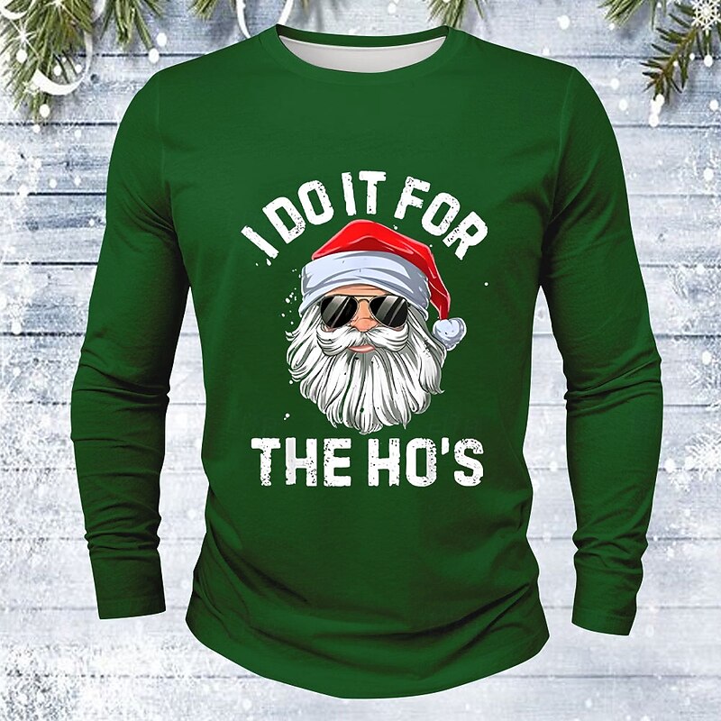 Christmas Men's Santa Claus T Shirt Long Sleeve T shirt 3D Print Crew Neck Shirt Daily Designer Street Casual Black Red Blue Summer Spring Fall Clothing Apparel S M L XL XXL XXXL