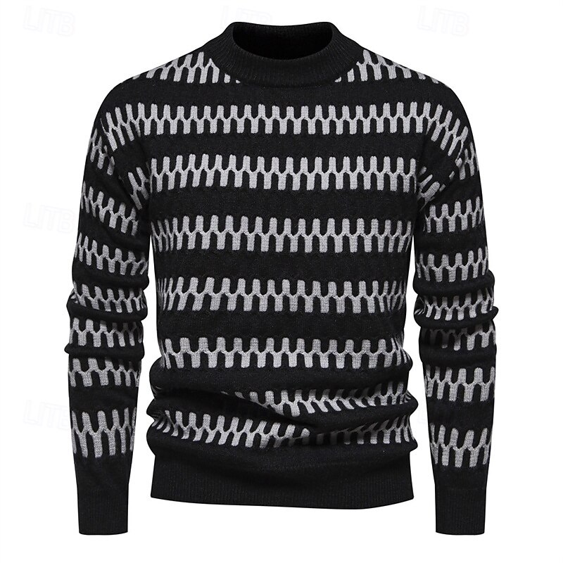 Men's Pullover Sweater Jumper Knit Sweater Ribbed Knit Regular Knitted Color Block Crew Neck Fashion Basic Daily Wear Date Clothing Apparel Fall & Winter Black Khaki M L XL2