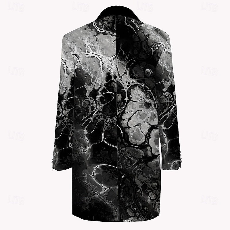 Men's Flowing Quicksand / Liquid Winter Coat Fleece Jacket Overcoat Thermal Comfortable Artistic Casual Outdoor Street Daily Wear 3D Print Buttons Front Pocket Winter Turndown Long Sleeve Black2