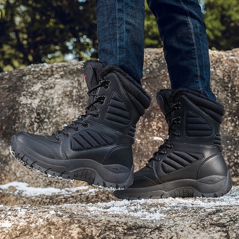 Men's Tactical Winter Boots - Tan Fur-Lined, Insulated, Waterproof, Rugged Sole, Ideal for Cold Weather Outdoor Activities 21