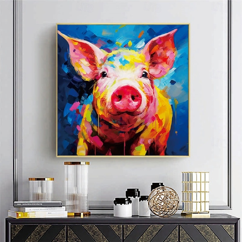Abstract Pig oil painting handmade artwork cow painting on canvas hand painte dlarge abstract art oversized textured painting animal large canvas wall art painting for bedroom kid's room decoration2