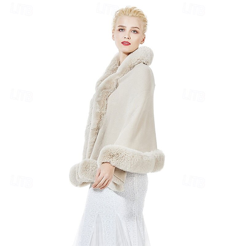 Faux Fur Shawl Wrap Stole Shrug Bridal Winter Wedding with Hook
