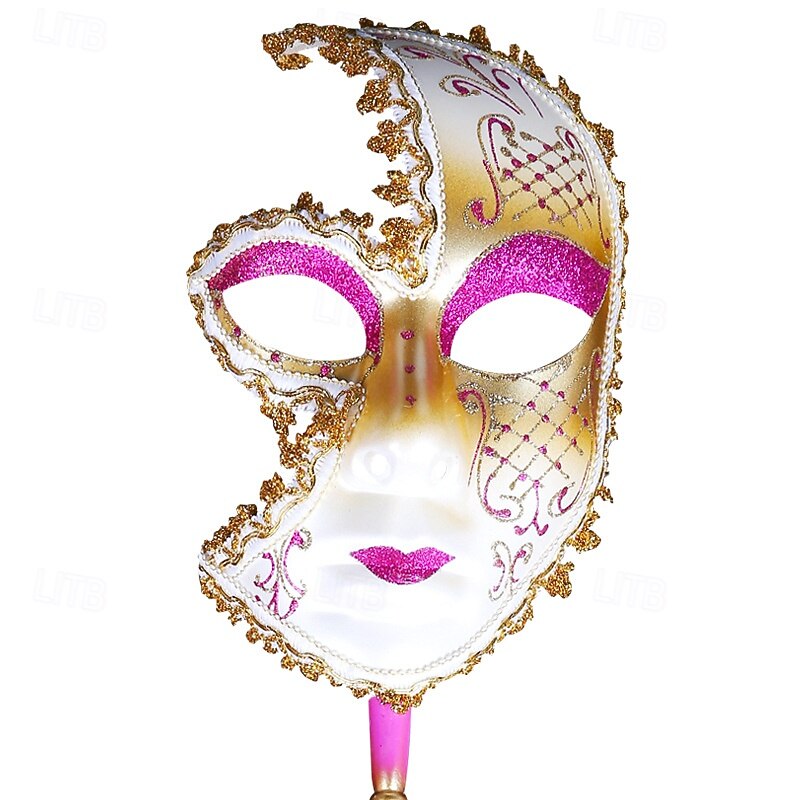 Arlecchina Halloween Venetian Mask Mask On a Stick Volto Carnival Mask Half Face Adults' Men's Women's Halloween Carnival Mardi Gras Performance Party Carnival of Venice Easy Halloween Costumes Dress2