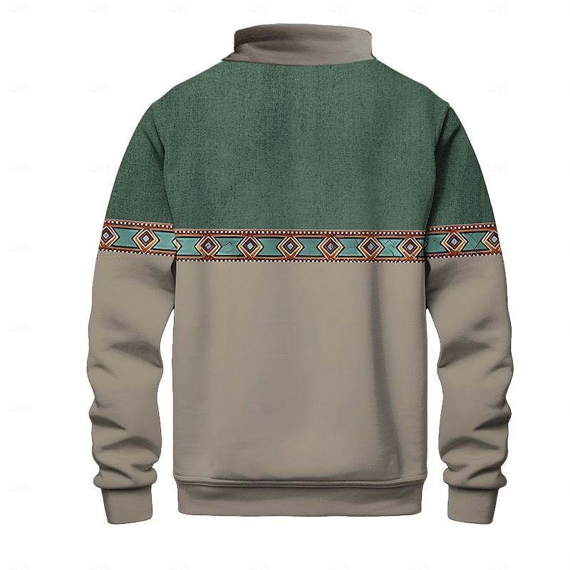 Men's Ethnic Hoodies Sweatshirt Long Sleeve Sweatshirt Collar Fashion Ethnic Casual Print Vacation Patchwork Winter Spring &  Fall3