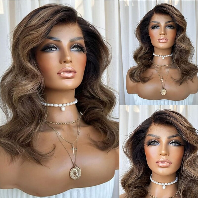 Remy Human Hair 5x5 Closure 13x4 Lace Front Wig Short Bob Brazilian Hair Wavy Multi-color Wig 130% 150% Density Ombre Hair Natural Hairline 100% Virgin Glueless Pre-Plucked For Women Short Human Hair4