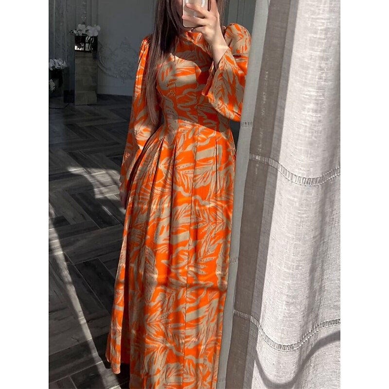Women's Floral Stand Collar Maxi Dress Long Sleeve Summer Spring2