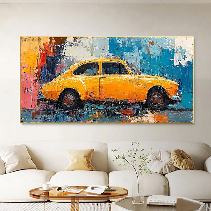 Handmade Original Colorful Car Oil Painting On Canvas Abstract Race Car Wall Art for Home Decor With Stretched Frame Without Inner Frame Painting