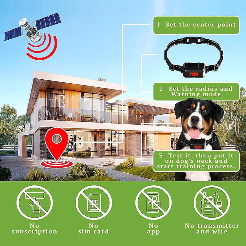 GPS Electric Dog Fence Collar Portable Wireless Updated AI Scene Recognition Dog Fence Adjustable Warning Strength Radius 33-999 Yards Rechargeable Smart Electric3