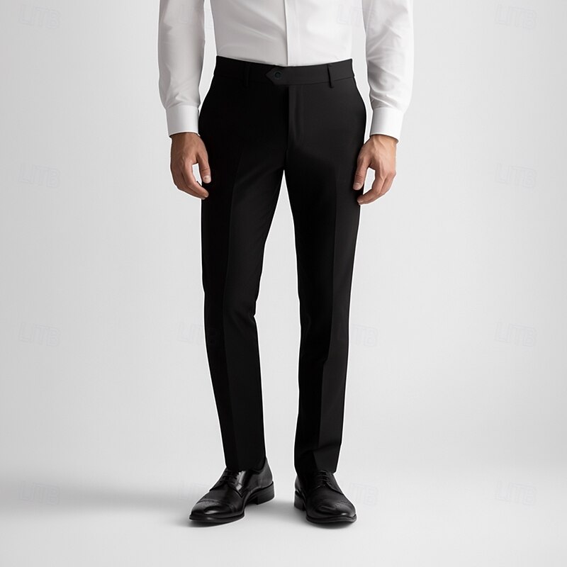 Men's Dress Pants Homecoming Black Long Solid Color Micro-elastic Regular Fit 20242