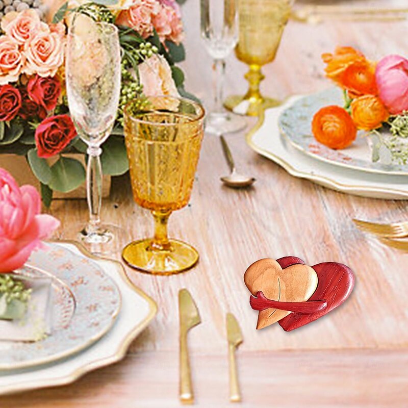 A Hug from My Heart for You Handmade Wood Carvings, A Hug from My Heart to Yours, Wooden a Hug from My Heart, Loving Hearts Creative Wooden Pendant for Him and Her (4PCS)2