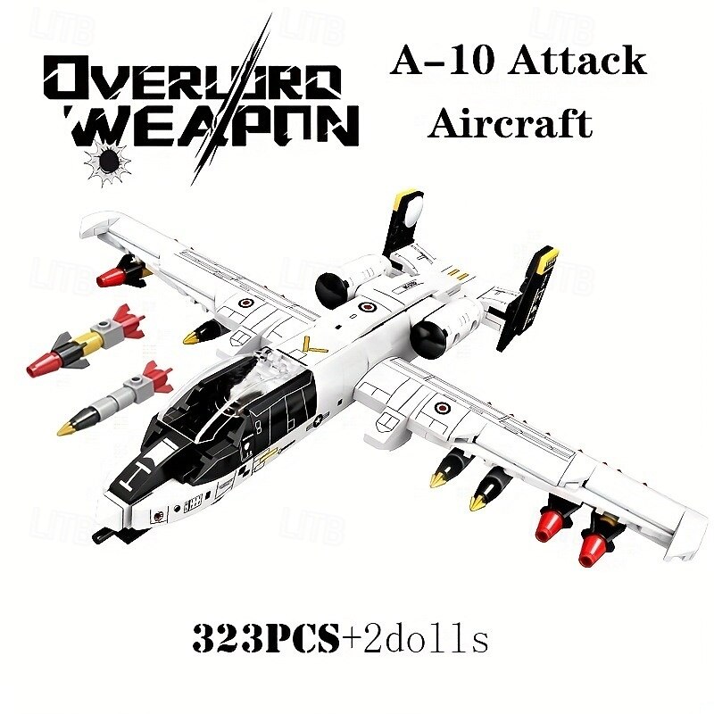 323pcs Simulation Military A-10 Attack Aircraft Fighter Model Kit - Includes 2 Air Force Soldiers Small Puzzle Insert Building Blocks Toys for Creative Play and Display