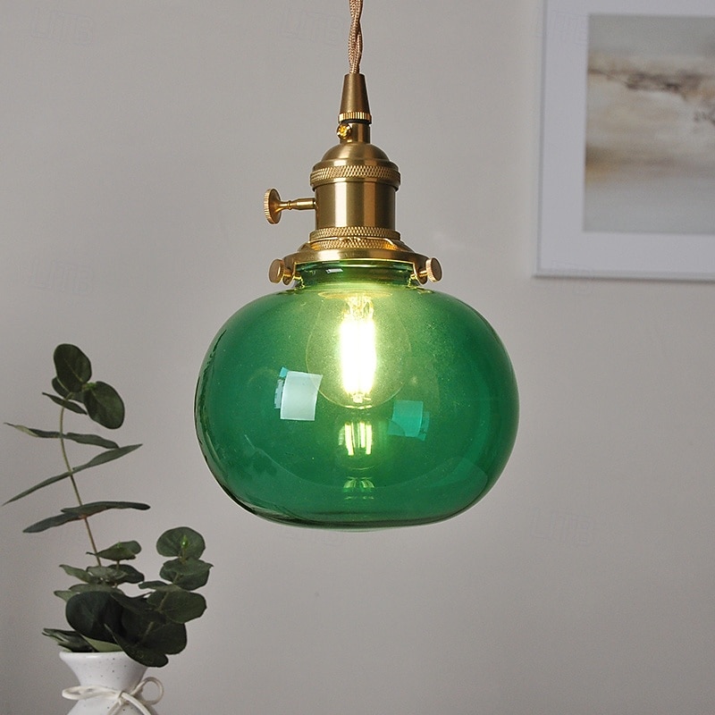 Blue Blown Glass Pendant Light Bathroom Green Glass Hanging Ceiling Lamp Ribbed Clear Glass Ball Island Light Fixture Pumpkin Vintage 85-265V2