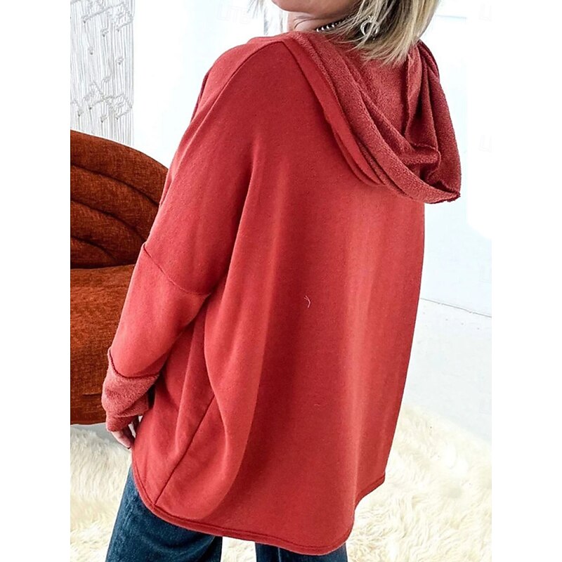 Women's Hoodie Sweatshirt Casual Plain Street Dailywear Hoodie Buttons Pocket Long Sleeve Red Light Grey Dark Gray Fall Winter4