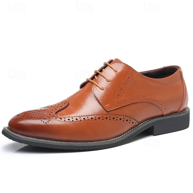 Men's Classic Brown Brogue Oxford Dress Shoes – Faux Leather Lace-Up Formal Footwear for Office & Events 9