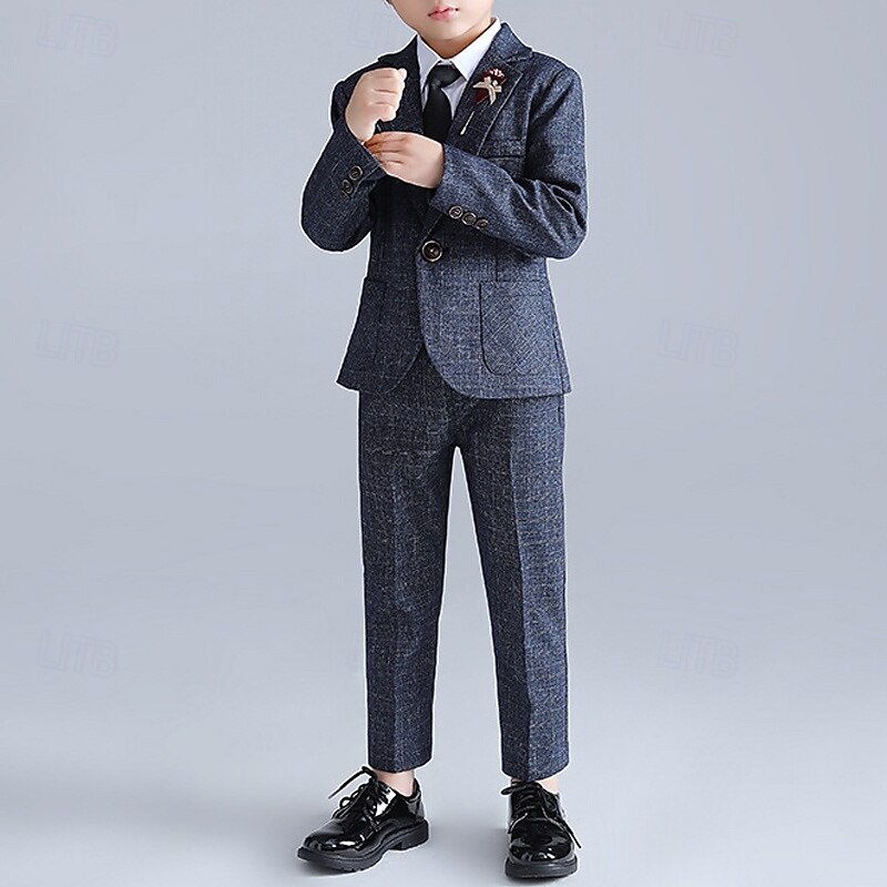 4 Pieces Ring Bearer Suit Boys Kids Suit Formal Suit Blazer & Pants Formal Party Valentines Fashion Cool Solid Color Pocket Red Blue Green Polyester3