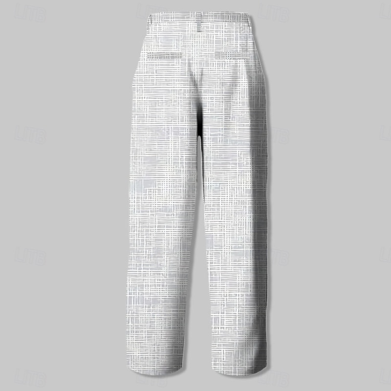 Men's Plaid Dress Pants Mid Waist Casual Outdoor Home Dailywear Zipper Pocket Straight Leg Trousers Summer Spring Fall 3D Print Light Grey2