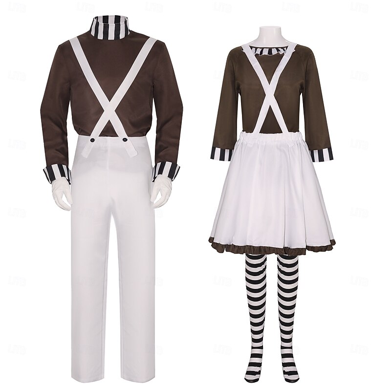 Charlie and the Chocolate Factory Wonka Oompa Loompa Cosplay Costume Men's Women's Movie Cosplay Cosplay White 1 Top Pants Gloves Halloween Carnival Masquerade Polyester With Costume Wig2