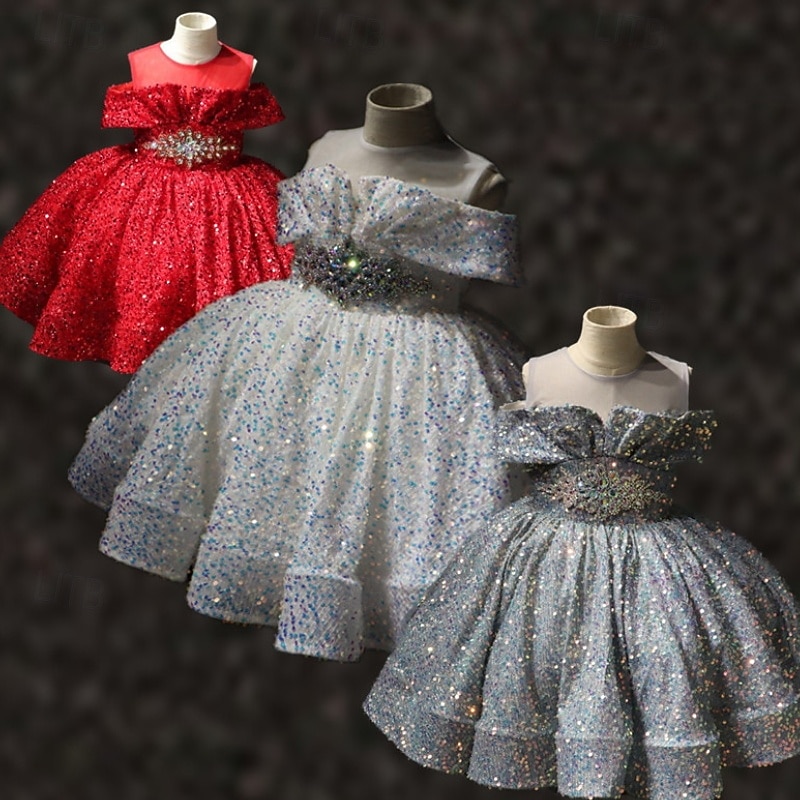 Kids Girls' Party Dress Solid Color Short Sleeve Performance Wedding Party Mesh Princess Sweet Mesh Mid-Calf Sheath Dress Tulle Dress Summer Spring Fall kids White Red Gray