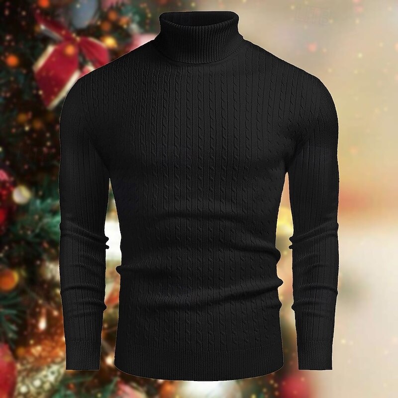 Men's Turtleneck Sweater Sweater Pullover Sweater Jumper Mens Turtle Neck Jumper Cable Knit Tunic Knitted Solid Color Turtleneck Keep Warm Work Daily Wear Clothing Apparel Fall Winter Black White M L3
