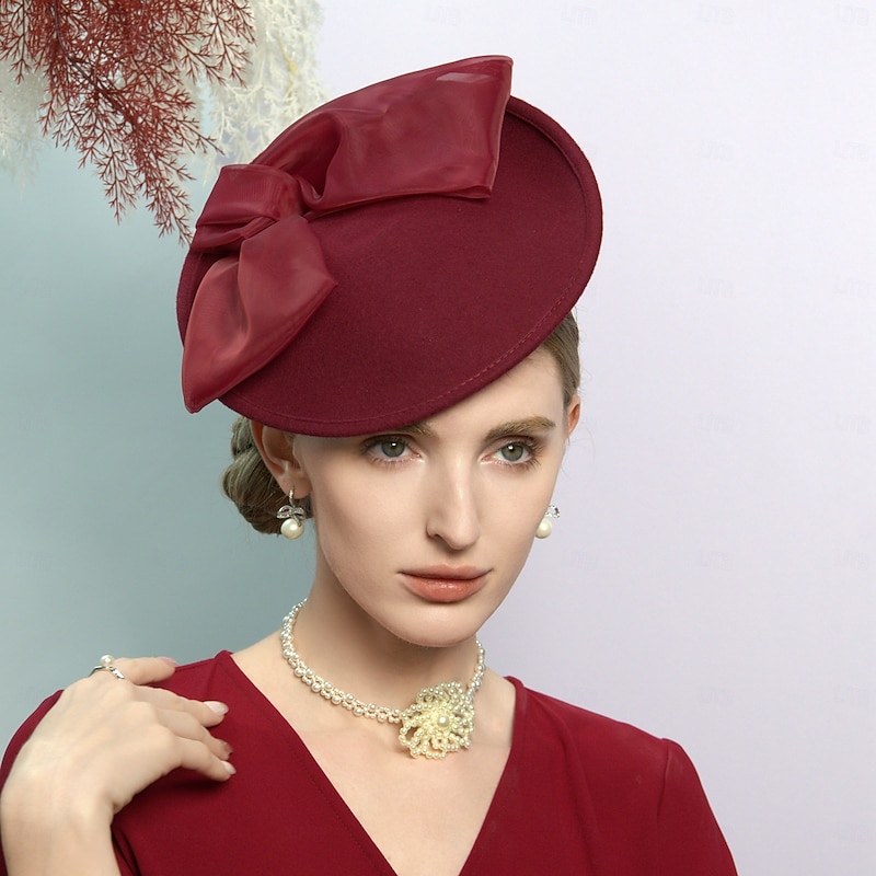 Hats 100% Wool Saucer Hat Top Hat Wedding Cocktail Elegant Wedding With Bowknot Splicing Headpiece Headwear4