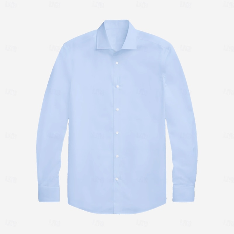 Men's Dress Shirt Wrinkle Resistant Button Up Shirt Solid Color School Formal Light Blue Long Sleeve Turndown All Seasons Clothing Apparel3