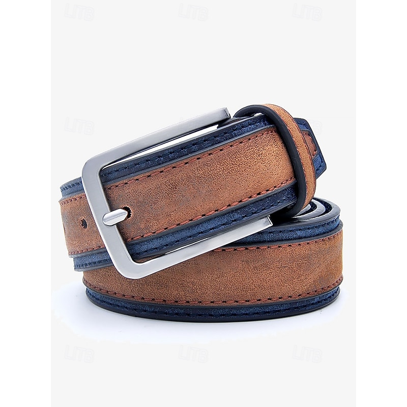 Men's Two-Tone Faux Leather Belt | Stylish Brown and Blue Design with Metal Buckle for Casual and Formal Wear2